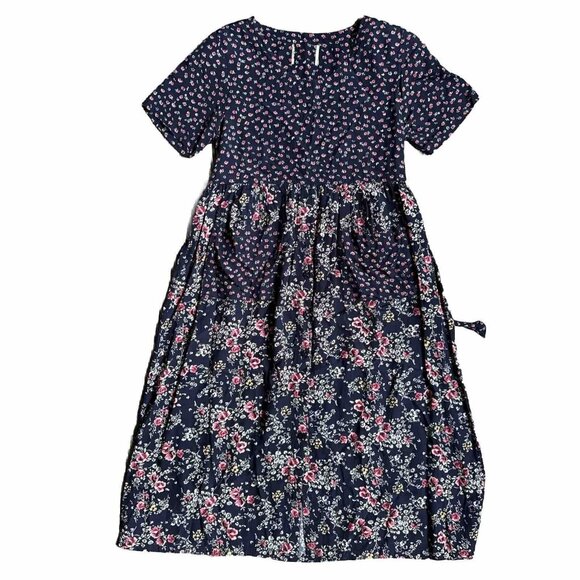 Vintage Cottagecore Floral Womens Dress Rayon Navy Grunge Moody 80s Medium - Picture 1 of 12
